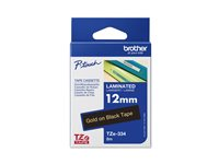 Brother TZe-334 - Standardlim - guld på svart - Rulle (1,2 cm x 8 m) 1 kassett(er) bandlaminat - för Brother PT-D210, D600, H110; P-Touch PT-1005, D200, D450, D800, E550, H110, P300, P900 TZE334