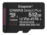 Kingston Canvas Select Plus - Flash-minneskort - 512 GB - A1 / Video Class V30 / UHS-I U3 / Class10 - mikroSDXC UHS-I SDCS3/512GBSP