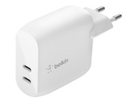 Belkin BoostCharge - Strömadapter - 40 Watt - Fast Charge, PD 3.0 - 2 utdatakontakter (2 x USB-C) WCB006VFWH