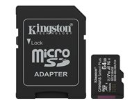 Kingston Canvas Select Plus - Flash-minneskort (microSDXC till SD-adapter inkluderad) - 64 GB - A1 / Video Class V10 / UHS-I U1 / Class10 - mikroSDXC UHS-I SDCS3/64GB