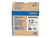 Brother HGE-M931V5 - Svart på silver - Rulle (1,2 cm x 8 m) 5 kassett(er) bandlaminat - för P-Touch PT-9500pc, PT-9800PCN; P-Touch R RL-700S HGEM931V5