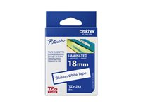 Brother TZe-243 - Standardlim - blått på vitt - Rulle (1,8 cm x 8 m) 1 kassett(er) bandlaminat - för Brother PT-D600; P-Touch PT-18, 3600, 9800, D450, D800, E500, E550, H101, H500, P750, P900 TZE243