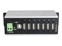 StarTech.com USB 2.0-hubb med 7 portar - Industriell USB-A-hubb i metall med ESD- och 350 W överspänningsskydd - Utökad driftstemperatur -40 till 85 &degC - monterbar på DIN-skena/vägg/skrivbord - USB-expansionshubb - Hubb - 7 x USB 2.0 - DIN-skenmonterbar - Likström - TAA-kompatibel - för P/N: ITB20D3250 HB20A7AME